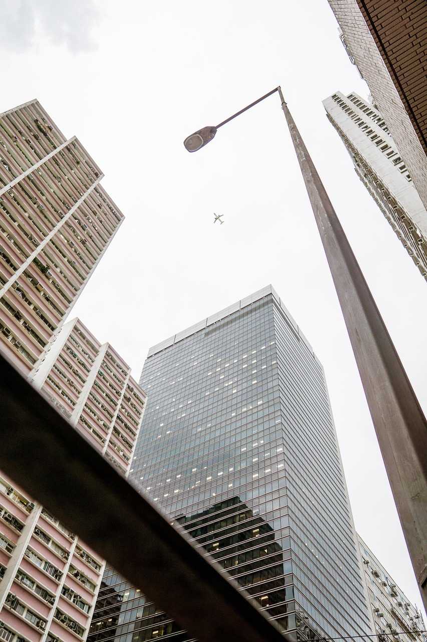 building, tower, nature, urban, airplane, modern, city, architecture, sky, journey, travel